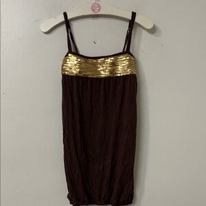 Next Era Brown and Gold Sequin Tank Top Y2K